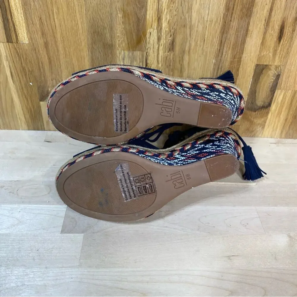 Cabi Isla Espadrille Wedge Sandals Ankle Wrap Navy Suede 6